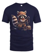 Raccoon Craftsman Adventure T Shirt Funny Cute Graphic Tee - navy t-shirt on white background
