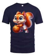 Cute Basketball Squirrel Cartoon Art T Shirt Fun Sport Graphic Tee - navy t-shirt on white background