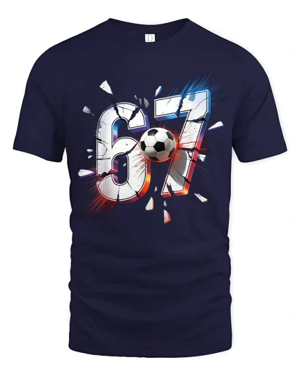 67 Soccer Power Graphic T Shirt Bold Goal Moment Sport Tee - navy t-shirt on white background
