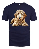 Cute Goldendoodle Puppy Portrait Cartoon Art T Shirt Adorable Tee - navy t-shirt on white background