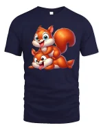 Funny Playful Squirrel Duo Cartoon Art T Shirt Cute Graphic Tee - navy t-shirt on white background