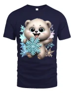 Cute Polar Bear Snowflake Cartoon Art T Shirt Cozy Winter Graphic Tee - navy t-shirt on white background