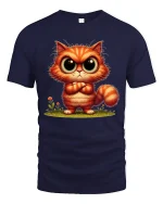 Cute Big Eyes Kitty Cartoon Art T Shirt Adorable Graphic Tee - navy t-shirt on white background