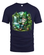 Cute Irish Gnome Reading Book Fantasy Art T Shirt Cozy Graphic Tee - navy t-shirt on white background