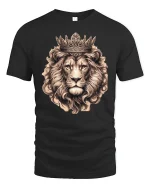 Majestic Crowned Lion King Graphic Tee With Royal Power Style - black t-shirt on white background