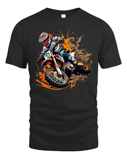 Motocross Dirt Bike Action Splash Art T Shirt Extreme Rider Tee - black t-shirt on white background