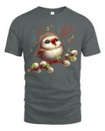 Singing Bird Music Art Graphic T Shirt With Joyful Nature Vibes - gray t-shirt on white background
