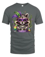 Mardi Gras Raccoon Mask Graphic T Shirt With Festive Party Spirit - gray t-shirt on white background
