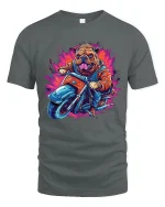 Biker Bulldog Graphic T Shirt With Bold Street Racing Attitude - gray t-shirt on white background