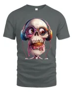 Funny Skull Headphones Graphic T Shirt With Melting Ice Cream Style - gray t-shirt on white background