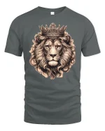 Majestic Crowned Lion King Graphic Tee With Royal Power Style - gray t-shirt on white background