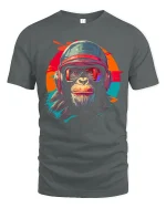 Retro Helmet Chimp Graphic Tee With Bold Street Art Attitude - gray t-shirt on white background