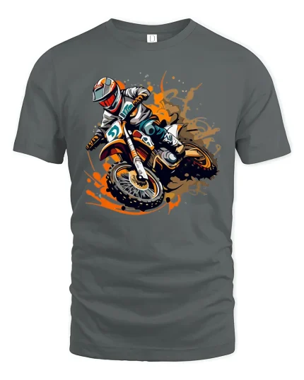 Motocross Dirt Bike Action Splash Art T Shirt Extreme Rider Tee - gray t-shirt on white background