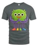Cute Green Alien Monster Cartoon Art T Shirt Funny Graphic Tee - gray t-shirt on white background