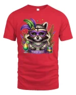 Mardi Gras Raccoon Mask Graphic T Shirt With Festive Party Spirit - red t-shirt on white background