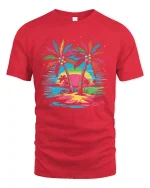 Tropical Palm Sunset Graphic T Shirt With Colorful Island Vibes - red t-shirt on white background