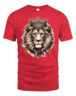 Majestic Crowned Lion King Graphic Tee With Royal Power Style - red t-shirt on white background