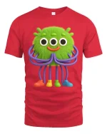 Cute Green Alien Monster Cartoon Art T Shirt Funny Graphic Tee - red t-shirt on white background