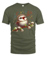 Singing Bird Music Art Graphic T Shirt With Joyful Nature Vibes - military green t-shirt on white background