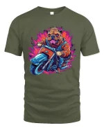 Biker Bulldog Graphic T Shirt With Bold Street Racing Attitude - military green t-shirt on white background