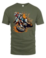 Motocross Dirt Bike Action Splash Art T Shirt Extreme Rider Tee - military green t-shirt on white background