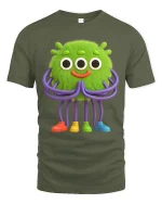 Cute Green Alien Monster Cartoon Art T Shirt Funny Graphic Tee - military green t-shirt on white background