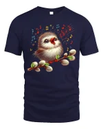 Singing Bird Music Art Graphic T Shirt With Joyful Nature Vibes - navy t-shirt on white background