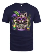 Mardi Gras Raccoon Mask Graphic T Shirt With Festive Party Spirit - navy t-shirt on white background