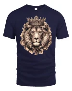 Majestic Crowned Lion King Graphic Tee With Royal Power Style - navy t-shirt on white background