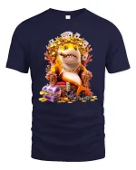 Rich Shark Boss Graphic Tee With Gold Coins Poker Style - navy t-shirt on white background