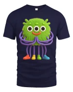 Cute Green Alien Monster Cartoon Art T Shirt Funny Graphic Tee - navy t-shirt on white background