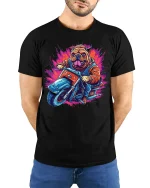 Biker Bulldog Graphic T Shirt With Bold Street Racing Attitude - model wearing black tee with hands behind back