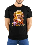 Rich Shark Boss Graphic Tee With Gold Coins Poker Style - model wearing black tee with hands behind back