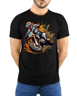 Motocross Dirt Bike Action Splash Art T Shirt Extreme Rider Tee - model wearing black tee with hands behind back