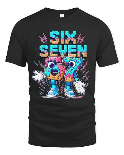 Six Seven Donut Style Graphic Tee Funny Retro Number T Shirt - black t-shirt on white background