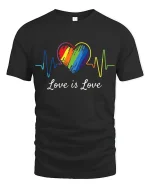 Love Is Love Rainbow Heart Pulse Graphic Tee Pride Message Tshirt - black t-shirt on white background