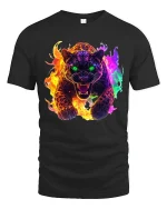 Neon Fire Panther Graphic Tee Fierce Colorful Animal Tshirt - black t-shirt on white background