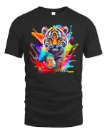 Color Splash Tiger Cub Art Graphic Tee Cute Wild Tshirt - black t-shirt on white background