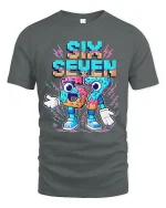 Six Seven Donut Style Graphic Tee Funny Retro Number T Shirt - gray t-shirt on white background