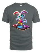DJ Bunny Headphones Graphic Tee Cute Music Party Tshirt - gray t-shirt on white background