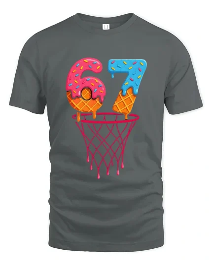 Six Seven Donut Basketball Graphic Tee Funny Sports Art T Shirt - gray t-shirt on white background
