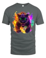 Neon Fire Panther Graphic Tee Fierce Colorful Animal Tshirt - gray t-shirt on white background