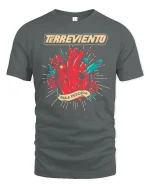 Terreviento Sacred Heart Bullet Art Graphic Tee Bold Tattoo Tshirt - gray t-shirt on white background