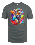 Color Splash Tiger Cub Art Graphic Tee Cute Wild Tshirt - gray t-shirt on white background