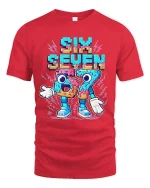 Six Seven Donut Style Graphic Tee Funny Retro Number T Shirt - red t-shirt on white background