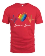Love Is Love Rainbow Heart Pulse Graphic Tee Pride Message Tshirt - red t-shirt on white background