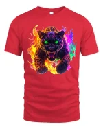 Neon Fire Panther Graphic Tee Fierce Colorful Animal Tshirt - red t-shirt on white background