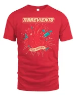 Terreviento Sacred Heart Bullet Art Graphic Tee Bold Tattoo Tshirt - red t-shirt on white background