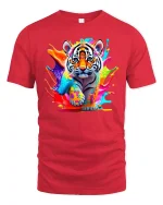Color Splash Tiger Cub Art Graphic Tee Cute Wild Tshirt - red t-shirt on white background