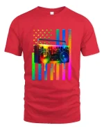 Rainbow Boombox Drip Art Graphic Tee Retro Music Style T Shirt - red t-shirt on white background